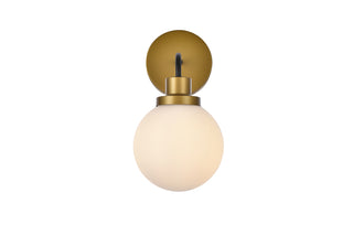 Hanson 1 light bath sconce in black with brass with frosted shade