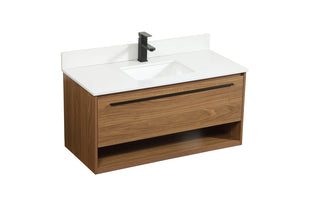 40 inch Single bathroom vanity in walnut brown with backsplash