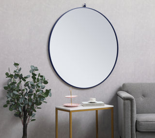 Metal frame round mirror with decorative hook 42 inch Blue