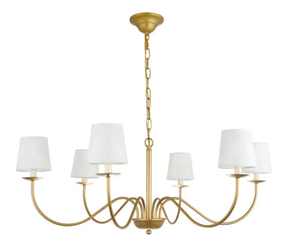 Eclipse 6 light Brass and White shade chandelier