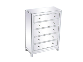 34 inch mirrored five drawer cabinet in white