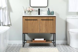 36 inch Single bathroom vanity in walnut brown with backsplash