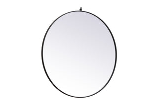 Metal frame round mirror with decorative hook 45 inch in Black