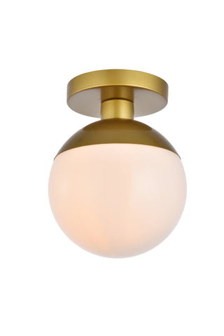 Eclipse 1 Light Brass Flush Mount With Frosted White Glass