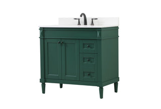 36 inch Single bathroom vanity in green with backsplash