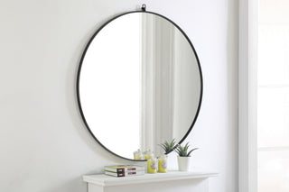 Metal frame Round Mirror with decorative hook 48 inch Black finish