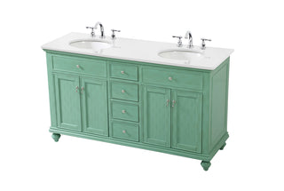 60 inch double Bathroom vanity in vintage mint with ivory white engineered marble