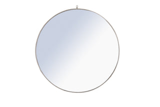 Metal frame Round Mirror with decorative hook 48 inch Silver finish