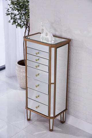 7 Drawer Jewelry Armoire 18 in. x 12 in. x 41 in. in Gold Clear