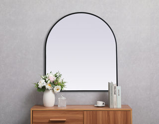 Metal Frame Arch Mirror 33x36 Inch in Black