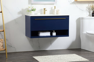 36 inch Single bathroom vanity in blue