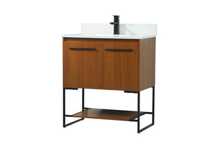 30 inch Single bathroom vanity in teak with backsplash