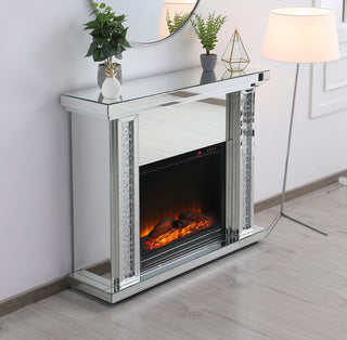 47.5 in. Crystal mirrored mantle with wood log insert fireplace