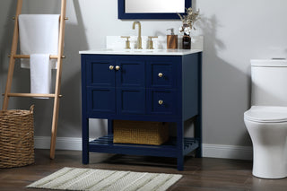 32 inch Single bathroom vanity in blue with backsplash
