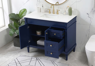 42 inch Single bathroom vanity in blue with backsplash