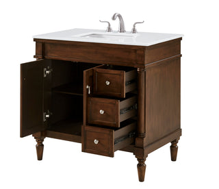 36 inch Single Bathroom vanity in Walnut with ivory white engineered marble