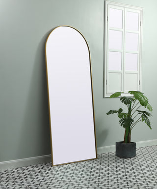 Metal Frame Arch Full Length Mirror 32x76 Inch in Brass