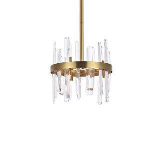 Serena 12 inch crystal round pendant in satin gold