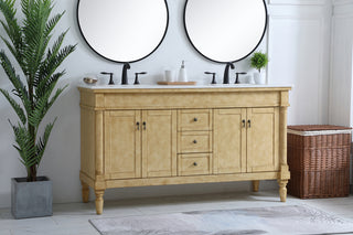 60 inch Double Bathroom Vanity in Antique Beige