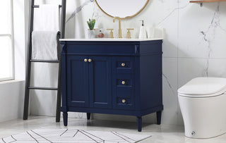 36 inch Single bathroom vanity in blue with backsplash