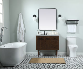 36 inch Single bathroom vanity in walnut with backsplash