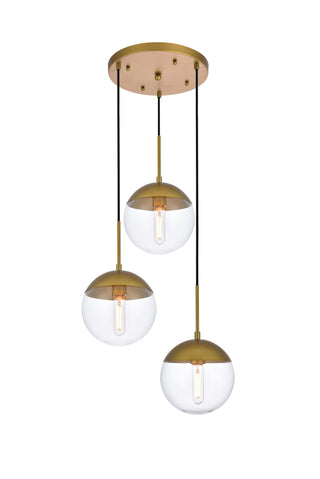 Eclipse 3 Lights Brass Pendant With Clear Glass