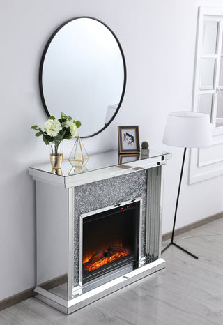 47.5 in. Crystal mirrored mantle with wood log insert fireplace