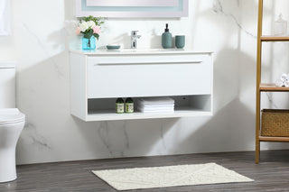 40 inch Single bathroom vanity in white with backsplash