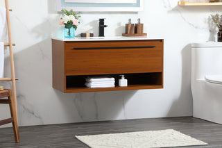 40 inch Single bathroom vanity in teak with backsplash