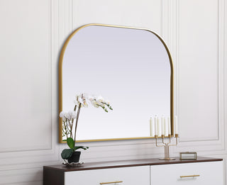 Metal Frame Arch Mirror 40x30 Inch in Brass