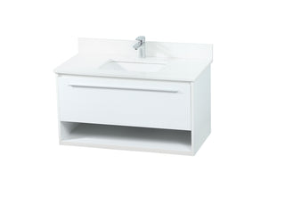 36 inch Single bathroom vanity in white with backsplash