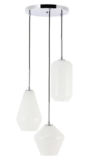 Gene 3 light Chrome and Frosted white glass pendant