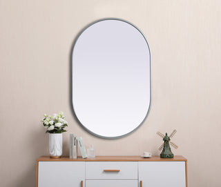 Metal Frame Oval Mirror 24x36 Inch in Silver