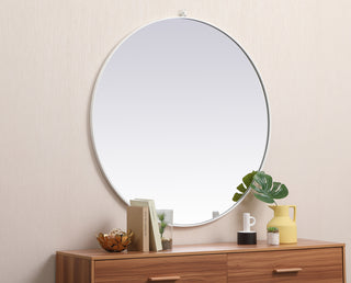 Metal frame round mirror with decorative hook 45 inch in White