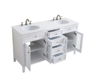 60 inch Double Bathroom vanity in White with ivory white engineered marble