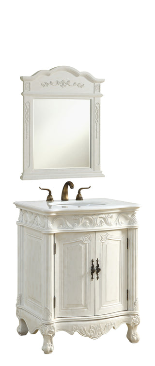 27 inch Single Bathroom vanity in Antique White with ivory white engineered marble