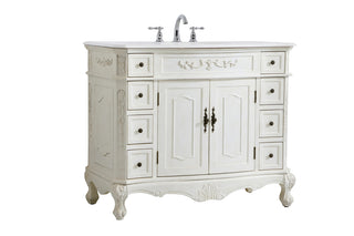 42 inch Single Bathroom vanity in Antique White with ivory white engineered marble