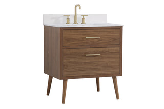 30 inch bathroom Vanity in Walnut Brown with Backsplash