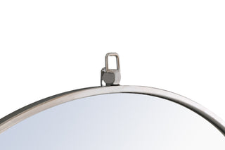 Metal frame Round Mirror with decorative hook 48 inch Silver finish