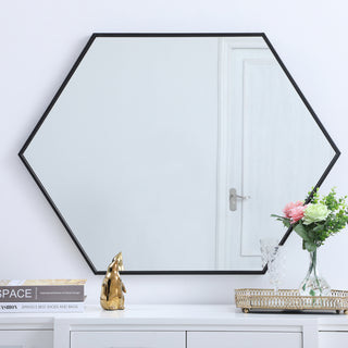 Metal frame hexagon mirror 30 inch in Black