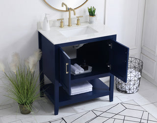 30 inch Single Bathroom Vanity in Blue with Backsplash