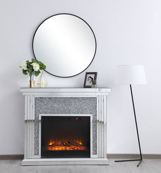 47.5 in. Crystal mirrored mantle with wood log insert fireplace
