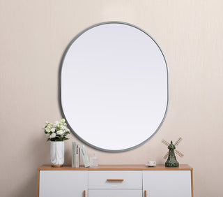 Metal Frame Oval Mirror 30x36 Inch in Silver