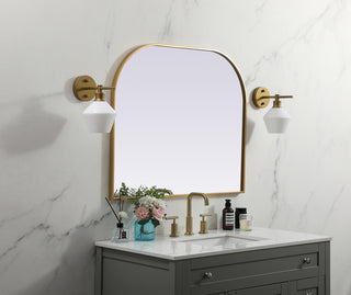 Metal Frame Arch Mirror 36x30 Inch in Brass