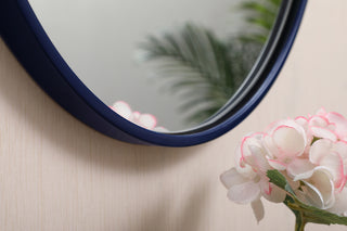 Metal frame round mirror with decorative hook 18 inch in Blue