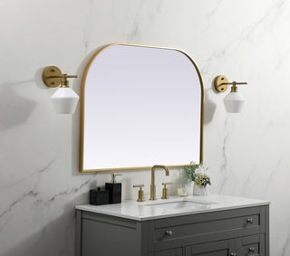 Metal Frame Arch Mirror 40x30 Inch in Brass