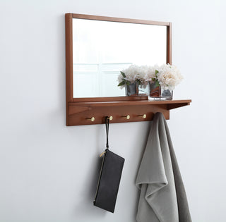 Entryway mirror with shelf  28 inch x 21 inch in pecan