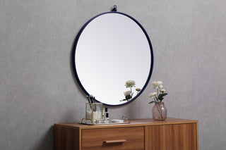 Metal frame round mirror with decorative hook 28 inch Blue