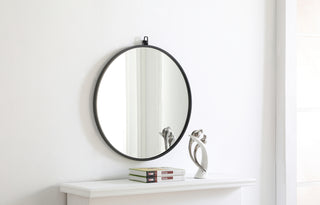 Metal frame Round Mirror with decorative hook 24 inch Black finish