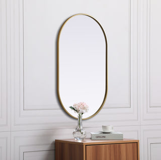 Metal Frame Oval Mirror 24x40 Inch in Brass